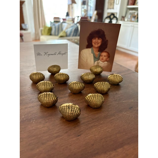 Hollywood Regency Vintage Brass Shell-Shaped Place Card / Card Holders - Set of 12 For Sale - Image 3 of 5