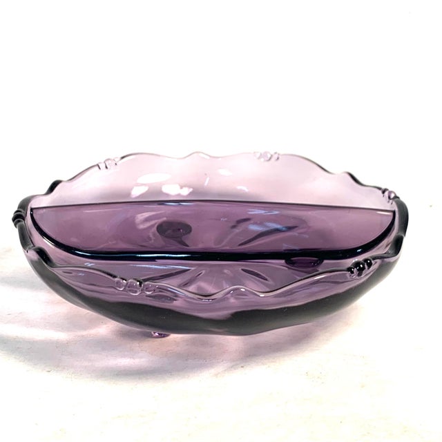 Mid 20th Century 1950s Mid-Century Purple Glass Footed Divided Candy Dish For Sale - Image 5 of 11