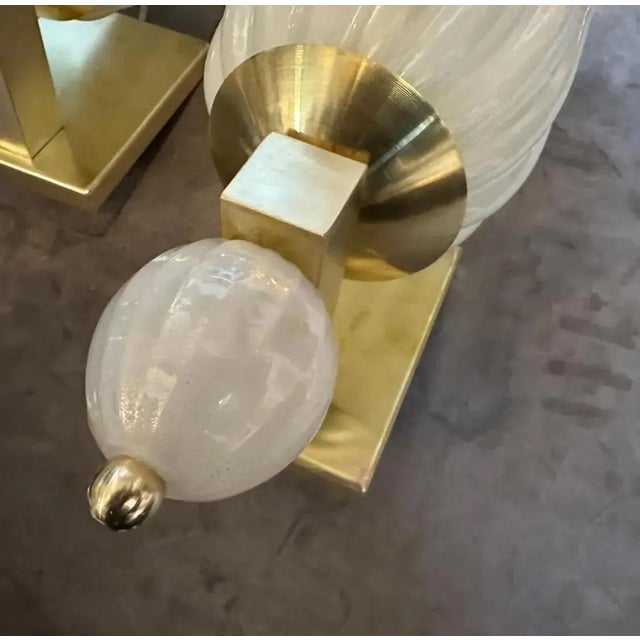 Two 1990s Barovier Style Mid-Century Modern Brass and Murano Glass Wall Sconces For Sale - Image 10 of 18