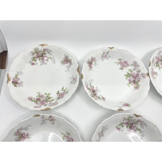 Limoges, France Antique Set of French Pink Floral Limoges- a Set of 6 Bowls For Sale - Image 4 of 10