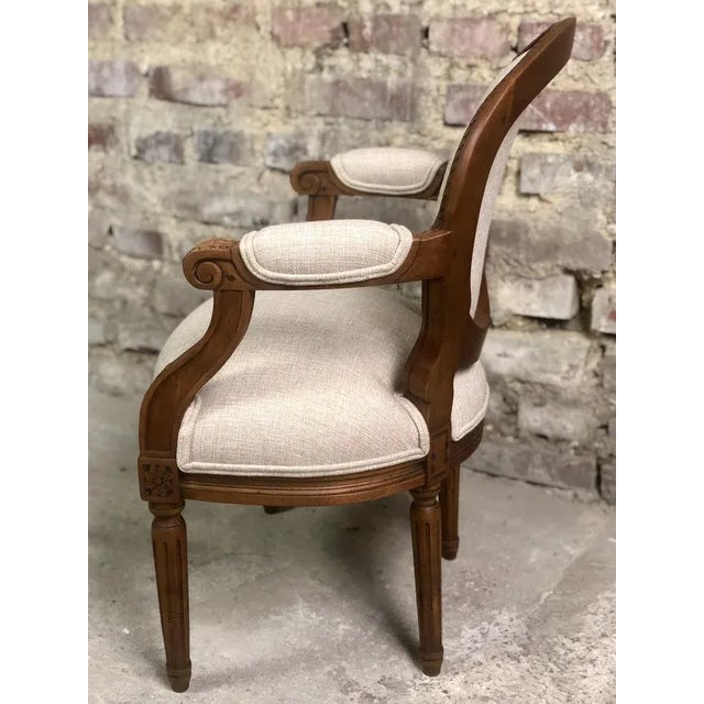 Beige Louis XVI Style Carved Walnut Armchair with Beige Upholstery For Sale - Image 8 of 11