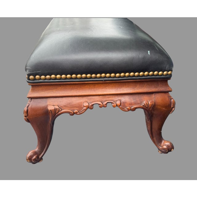 Hancock & Moore Vintage Hancock & Moore Carved Mahogany & Black Leather Foot Stool Bench For Sale - Image 4 of 11