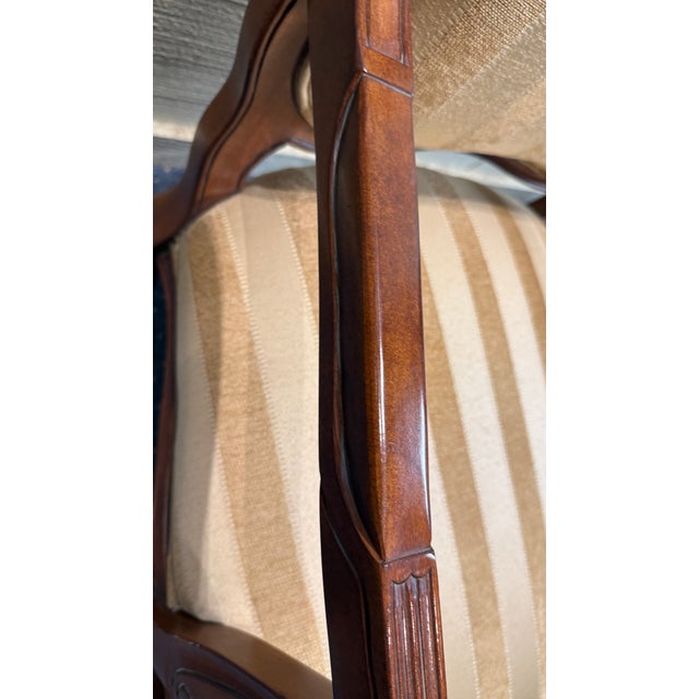 A Pair of Accent Chairs With Gold Colored Striped Upholstery For Sale - Image 9 of 10