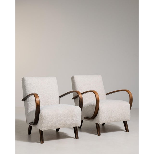 1950s Jindřich Halabala Cream Wood Pair of Club Chairs For Sale - Image 12 of 12
