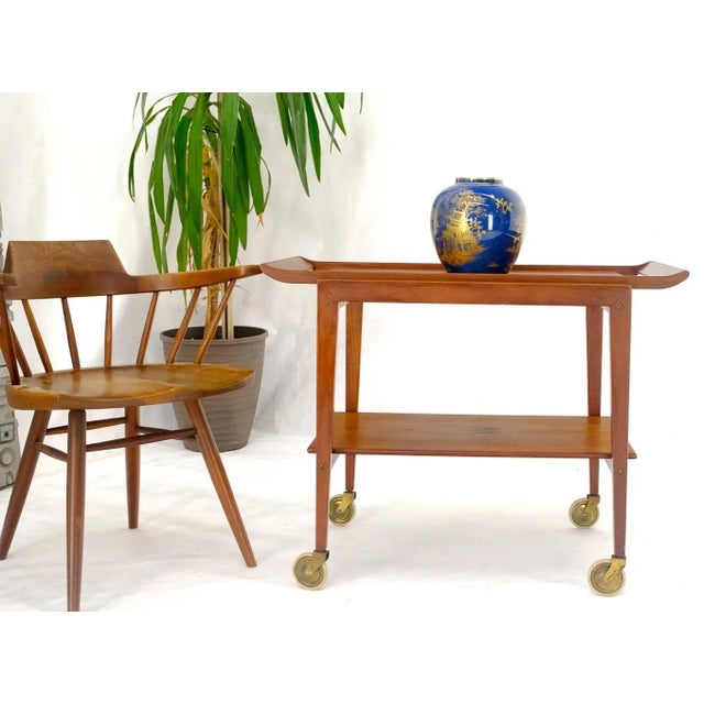 Danish Mid-Century Modern Teak Cart w/ Removable Tray on Wheels For Sale - Image 9 of 13