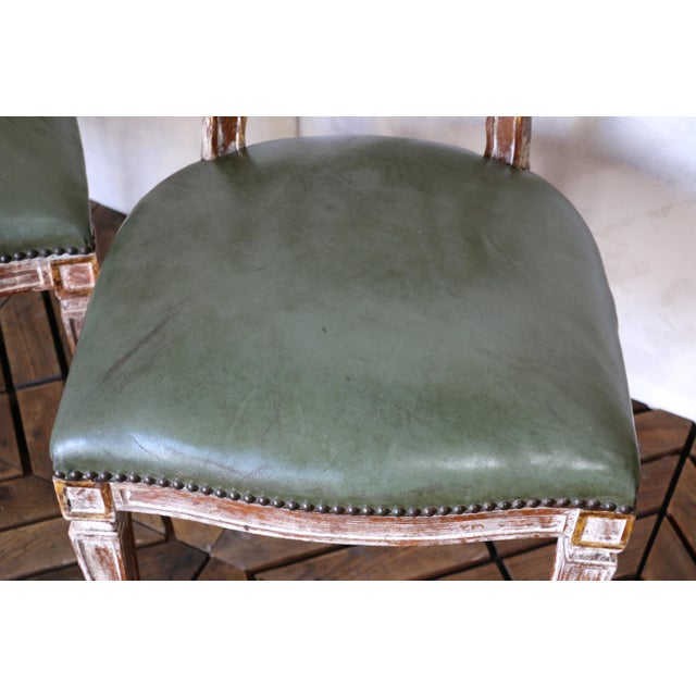 1930s Italian Neoclassical Leather-Top Game Table Set With Four Chairs For Sale - Image 9 of 18