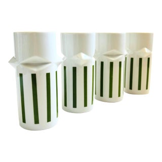MCM LaGardo Tackett Green Striped Faceted Tumblers - Set of 4 - Schmid International Porcelain For Sale