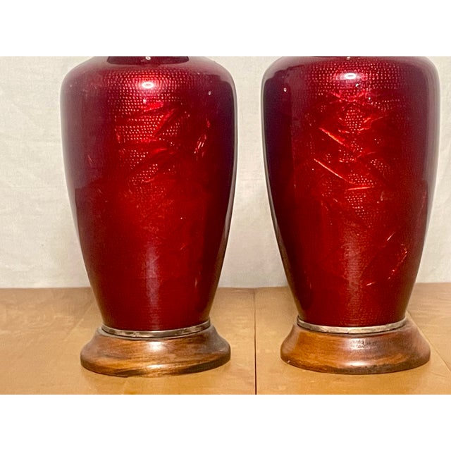 Pair of Antique Chinese Sang De Boeuf Oxblood Porcelain Vase Table Lamps — Late 19th/Early 20th Century For Sale - Image 9 of 9
