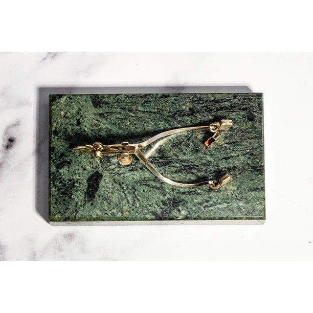 Vintage Garrard & Co. English Sterling Silver Gilt Equestrian Horse Riding Spur Desk Marble Paperweight Luxury Home Decor For Sale - Image 4 of 16