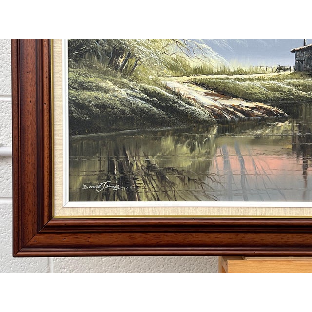 River Landscape with Water Mill in England with Lush Trees by British Artist 1976 For Sale - Image 12 of 16