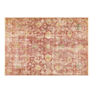 Vintage Persian Tabriz Distressed Hand Knotted Fine Weave Organic Wool Rug,6'5"X9'3" For Sale