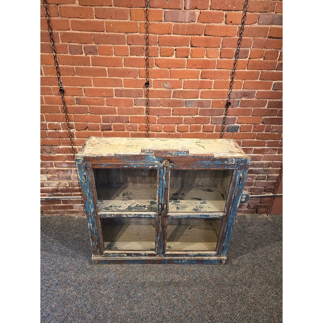 1990s Distressed Blue Apothecary-Style Display Cabinet For Sale - Image 4 of 7