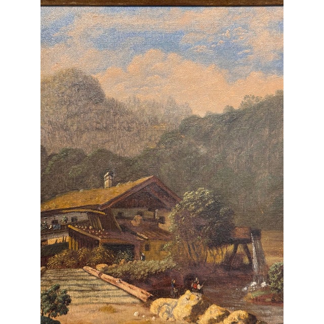 Dark Green 19th Century Oil "Fishing by the Lodge" For Sale - Image 8 of 9