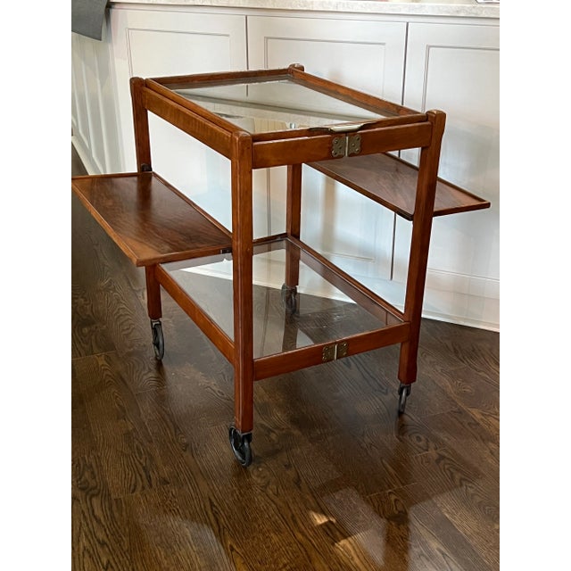 English 1910s English Bar Cart Walnut Wood Butler Serving Tea Trolley Folding Pat Pending For Sale - Image 3 of 13