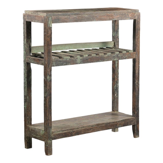 Vintage Indian Teakwood Painted Shelf or Small Bookcase For Sale