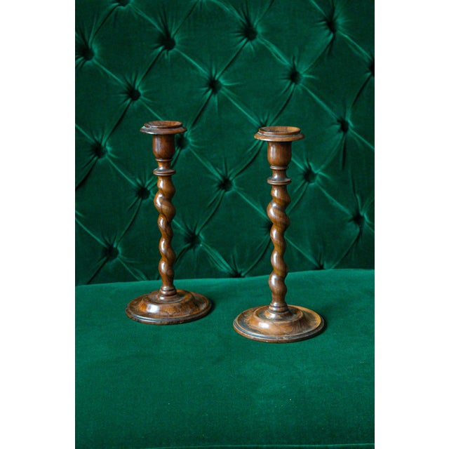 Wood Antique Turned Candlesticks, 1800s, Set of 2 For Sale - Image 7 of 7