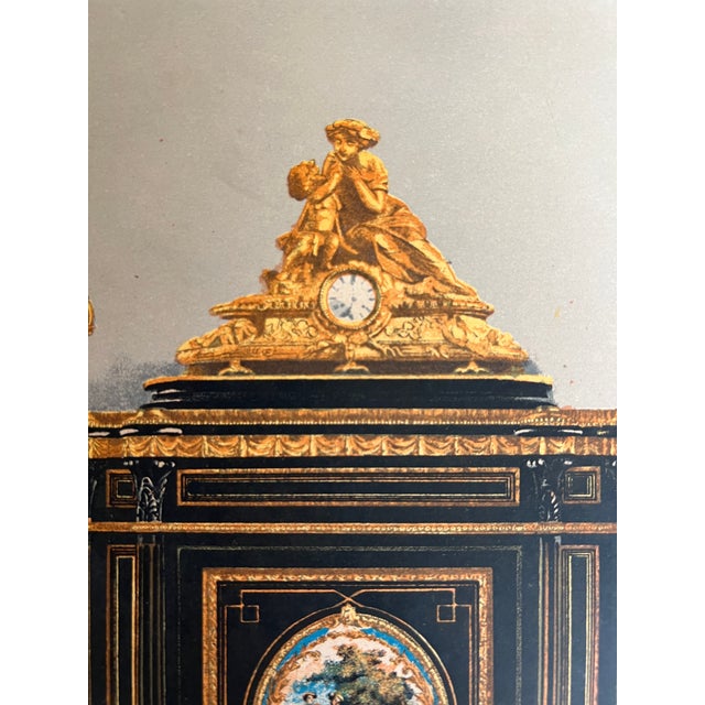 Teal Antique Victorian Chromolithograph "A Music Chair & a Cabinet" by A. Joubert and A. Sedley, London, C. 1865 For Sale - Image 8 of 9