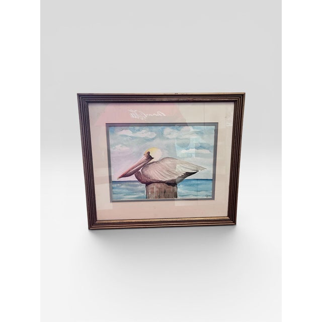 Sky Blue Original “Pelican Resting” Watercolor by Ilse Wolff, Signed & Dated 2009 For Sale - Image 8 of 12