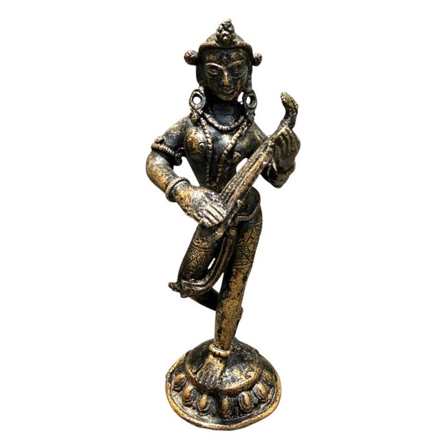 Vintage Indian Brass Musician Figurines Set of 4 Dhokra Style Folk Art 5.25" For Sale - Image 4 of 14