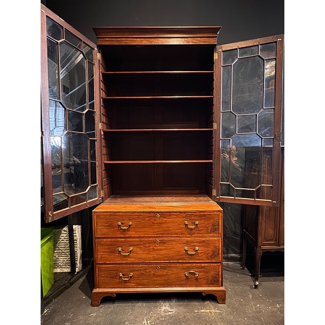 Antique English Georgian Mahogany Bureau Bookcase With Astragal Glass Doors, Late 18th Century For Sale - Image 11 of 13
