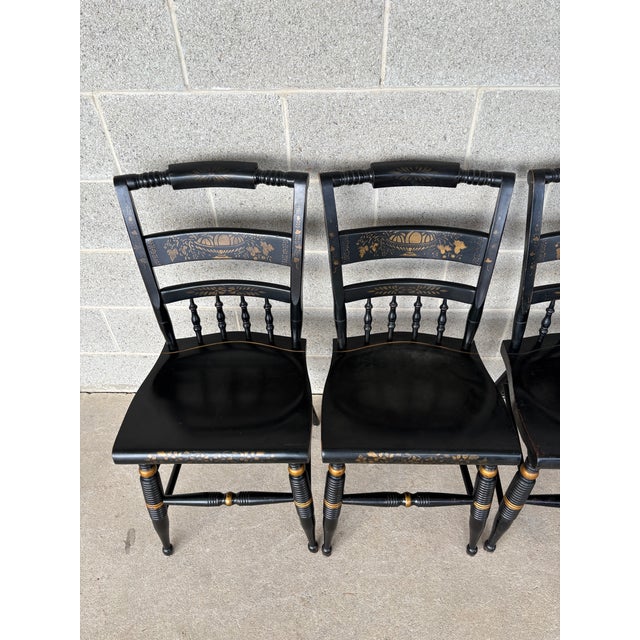English Nichols & Stone Black Harvest Inn Style Side Chairs - Set of 6 For Sale - Image 3 of 16
