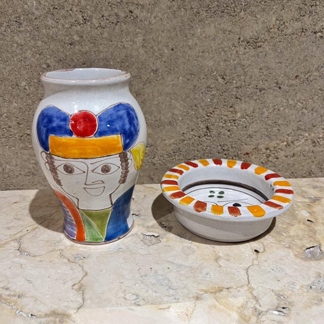 Giovanni Desimone 1960s Giovanni Desimone Italian Pottery Set Vase and Plate Italy For Sale - Image 4 of 11