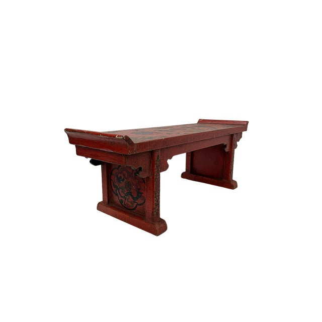 Chinese Distressed Red Treasures Graphic Rectangular Stand Display For Sale - Image 11 of 12