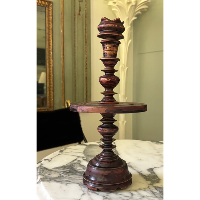 Early 19th Century Antique Dutch Colonial Treen Turned Wood Candleholder For Sale - Image 5 of 16
