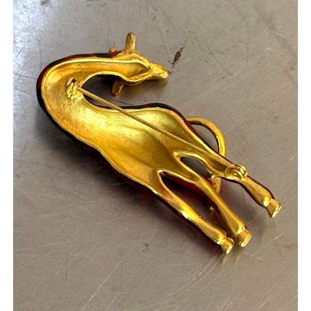 Large Gold-Tone / Red Enameled Giraffe Brooch For Sale - Image 4 of 4