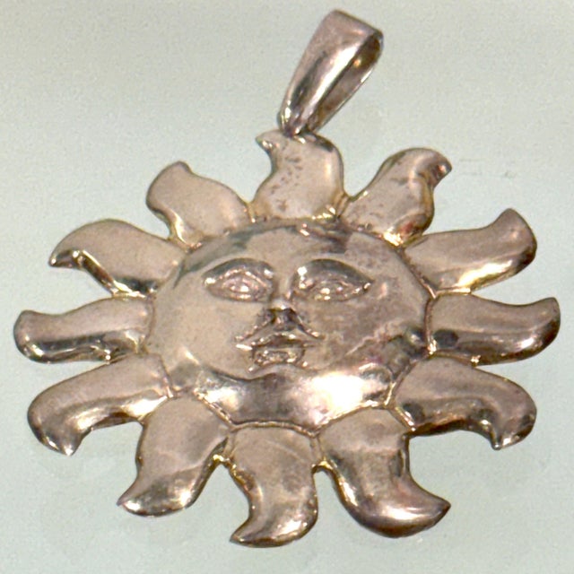 Metal Attributed to Sergio Bustamante, Mexican Sterling Silver Sun Face Pendant, 1990s For Sale - Image 7 of 18
