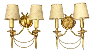 Italian Neoclassical Gilt Brass Wall Lights by Sciolari, 1960s, Set of 2