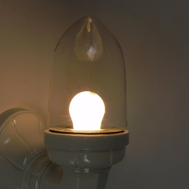 Porcelain Wall Lamp with Transparent Glass Shade, 1930s For Sale - Image 13 of 18