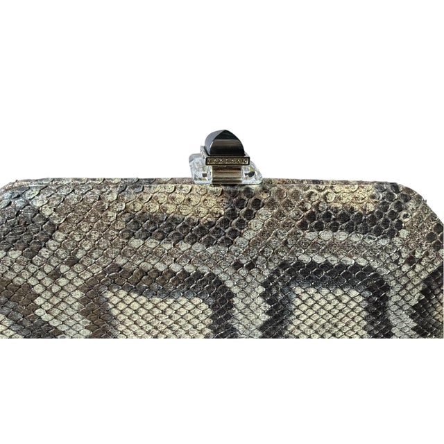 Silver 2015 Judith Leiber Couture Whitman Snakeskin Karung Metallic Clutch Shoulder Day Evening Handbag For Sale - Image 8 of 14