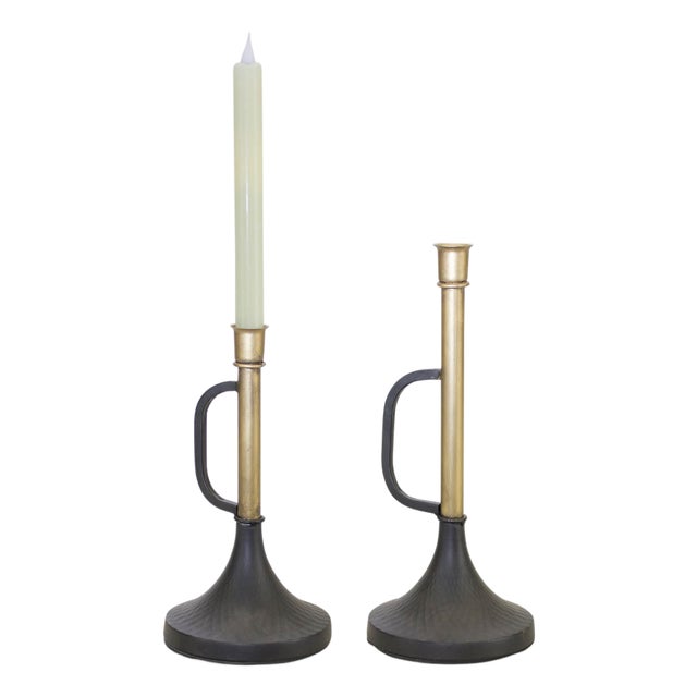 Metal Trumpet Taper Candle Holder (Set of 2) For Sale