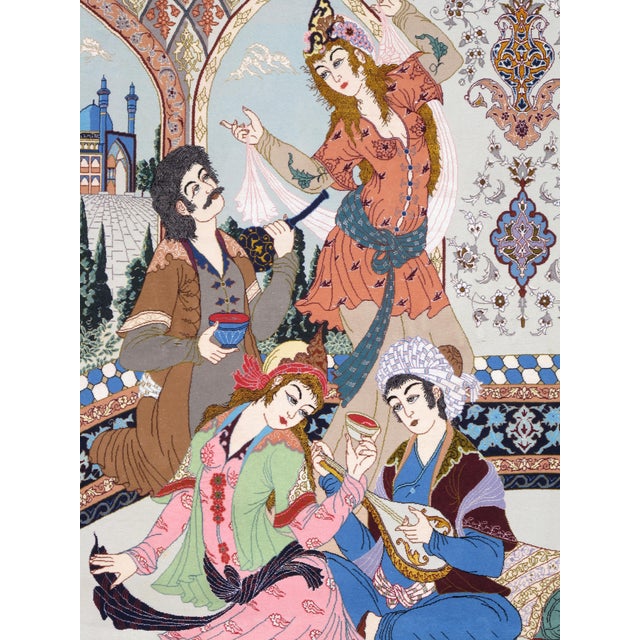 Mid-20thCentury Tabriz Pictorial Rug A Celebration of Love Poetry & Courtly Life For Sale In New York - Image 6 of 17
