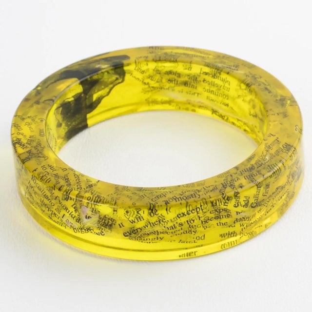 John Galliano Yellow Acrylic Resin Bracelet Bangle with Newspaper Inclusions For Sale - Image 9 of 17