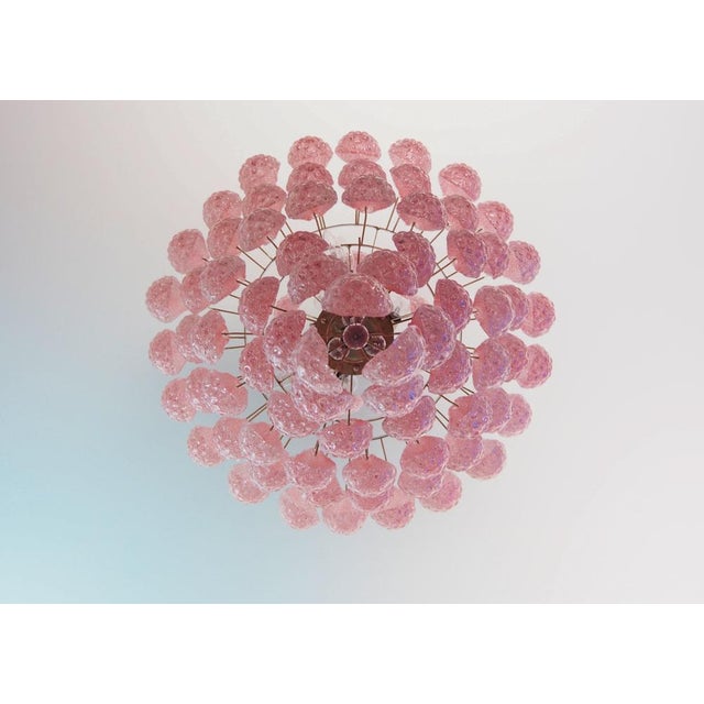 Large Vintage Italian Murano Glass Chandelier with 85 Glass Pink Petals Drop, 1990 For Sale - Image 6 of 15