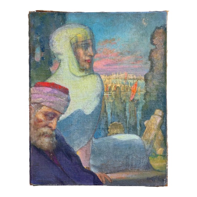 1920’s Antique French Oil Painting “Orientle” With Rich, Colorful Texture For Sale