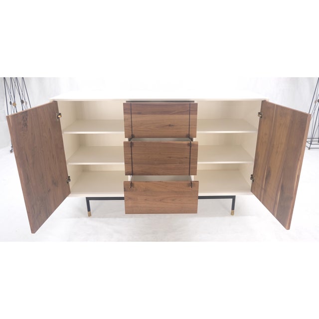 Brown White Lacquer & Walnut 3 Drawer Two Compartments Credenza Mid Century MINT For Sale - Image 8 of 11