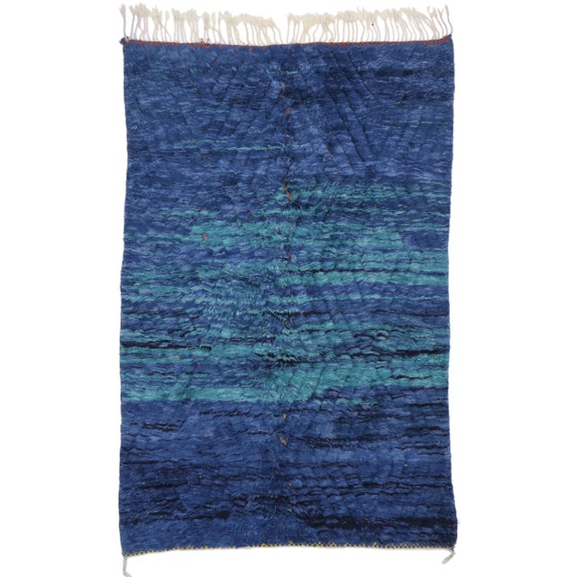 Blue Abstract Moroccan Rug - 04'05 X 08'01 For Sale - Image 9 of 9