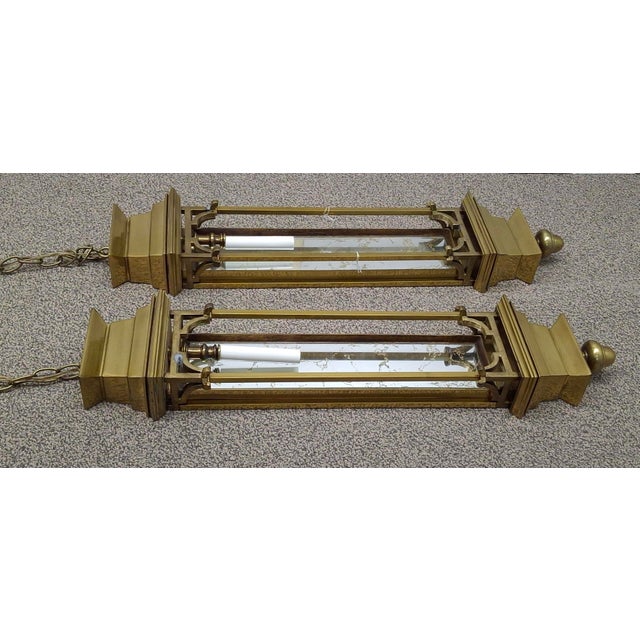 Metal Mid 20th Century French Bronze and Gilt Mirror Pagoda Form Half Lentern Wall Sconces - a Pair For Sale - Image 7 of 12