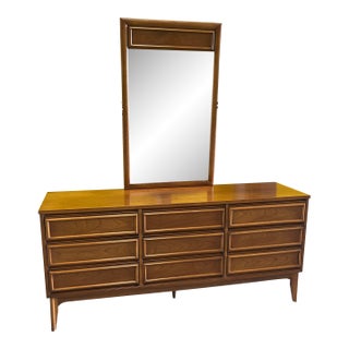 Vintage 9 Drawer Wood Dresser For Sale