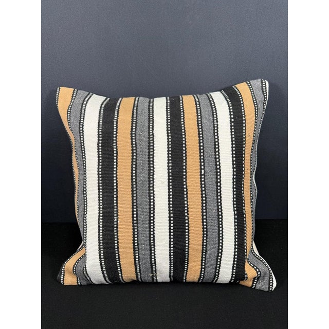 Turkish Hemp Pillow Cushion Natural Beige Black Cushion Cover 20x20 For Sale - Image 4 of 4