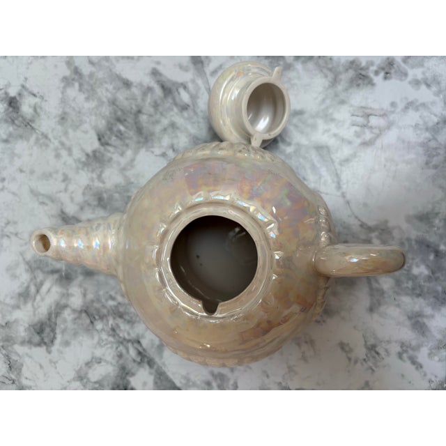 Vintage Opalescent Seashell Ceramic Teapot For Sale - Image 4 of 7