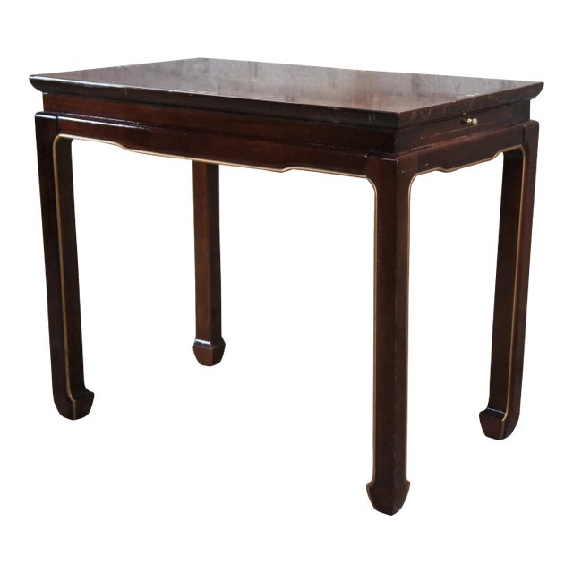 Mid 20th Century Chinese Chinoiserie Ming Style Side Accent Table With Pull Out Tray Shelf For Sale