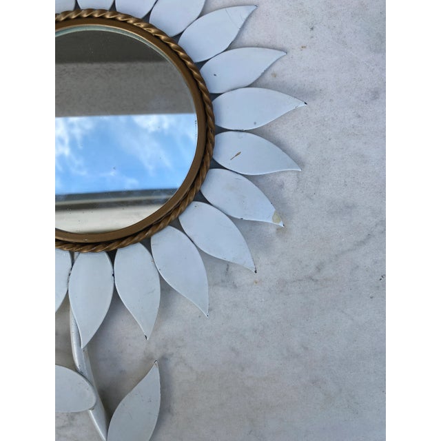 Mid-Century Modern French White Metal Flower Mirror, Circa 1960 For Sale - Image 3 of 7