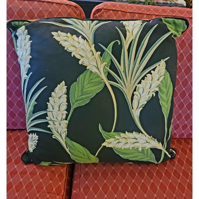 2020s Dorothy Draper Tropical Regency Brizillance Style Black Green Palm Leaf Throw Pillows- a Pair For Sale - Image 5 of 11