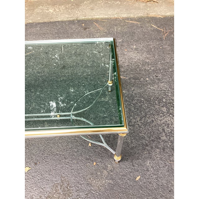 Vintage Maison Jansen Style Steel and Brass Glass Top Coffee Table For Sale - Image 4 of 9