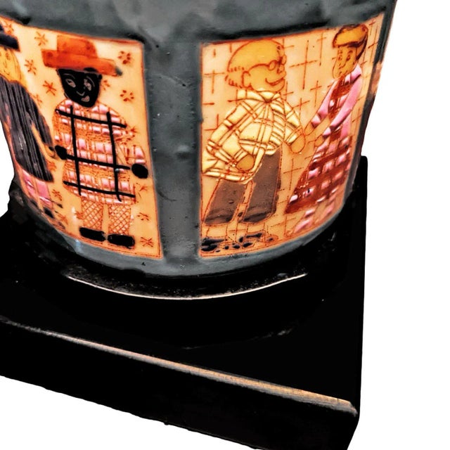 1960s Hand Painted Folk Art Quilt Inspired Table Lamp Unsigned With Edward Shade For Sale In Palm Springs - Image 6 of 12