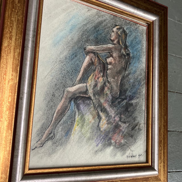 Original 8 x 10 pastel drawing on paper signed bottom right Overall size with newer tabletop frame is 12 x 14